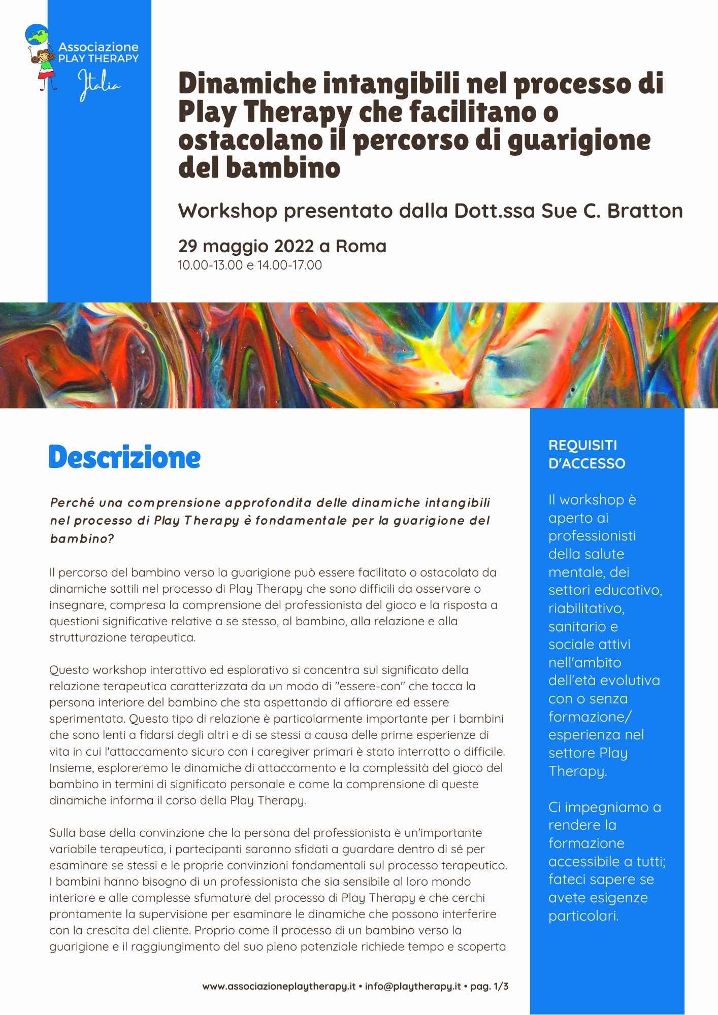 sue bratton presenta un workshop sulla play therapy a roma