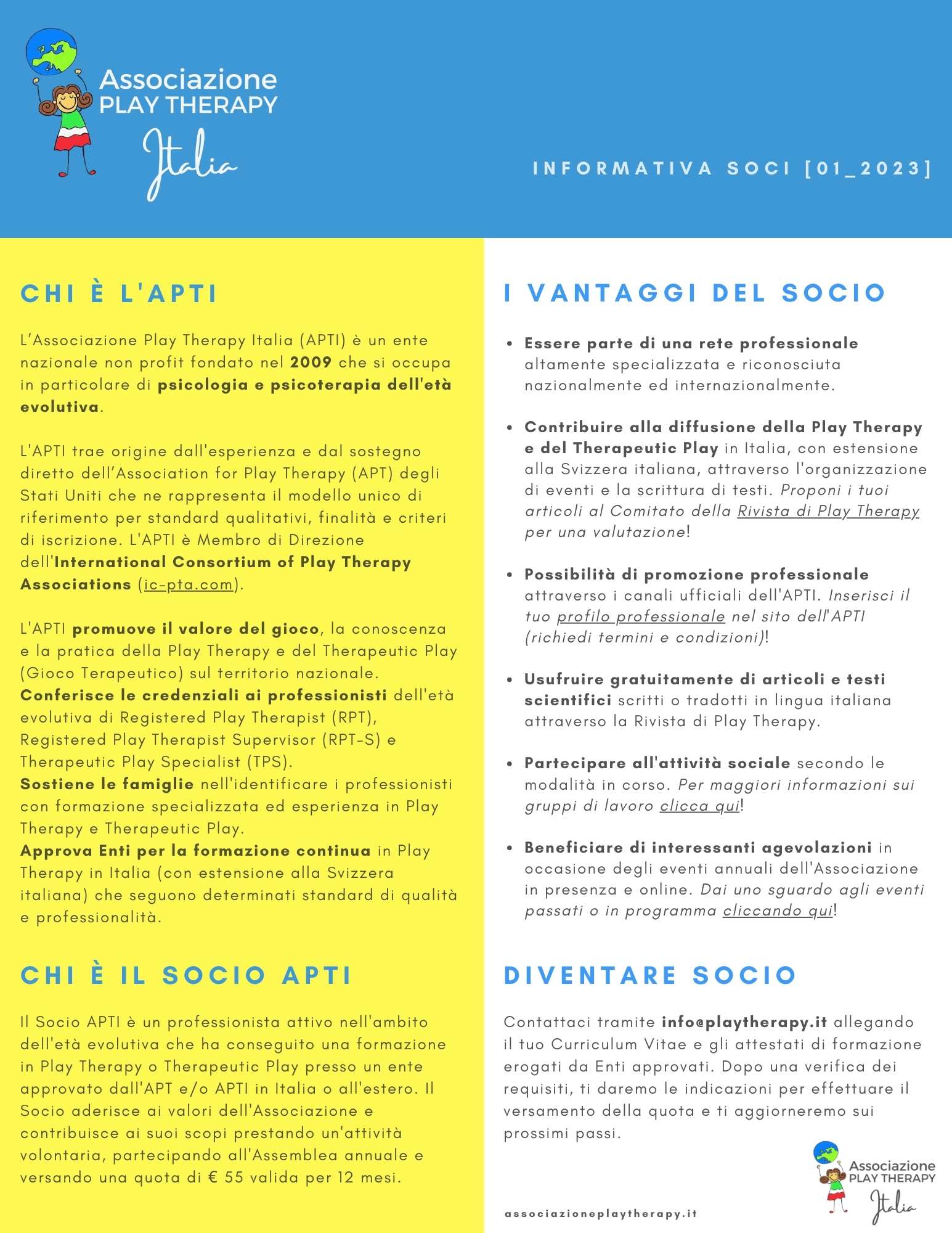 indicazioni dei vantaggi e di come diventare socio dell'associazione play therapy italia